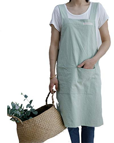 TENG YU Küchenschürze aus japanischem Leinen, einfarbig, zum Kochen, Backen, Gartenarbeit, 78,7 x 104,1 cm One Size mintgrün