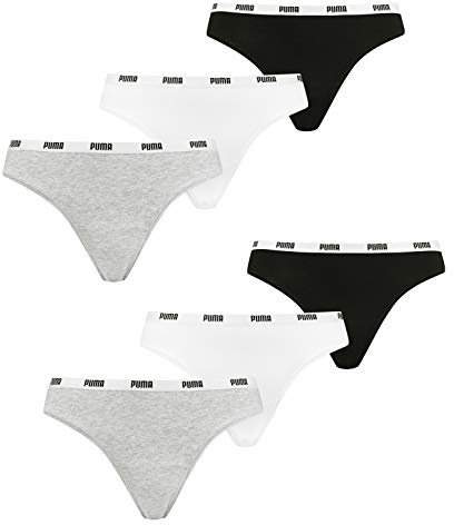 PUMA Damen Unterwäsche Unterhosen 6 String Thong (2x3) im Vorteilspack (White/Grey/Black, M)