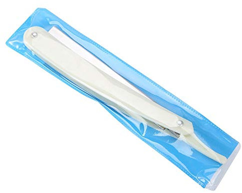 Maquinilla de afeitar de peluquero de 2 colores, cuchilla plegable de salón Cuchillas profesionales de acero inoxidable de un solo filo Afeitado cercano Afeitadora manual para hombres (blanco)