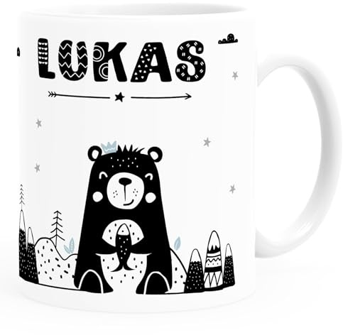 SpecialMe® Kinder-Tasse Bär Tiere Scandi-Style personalisierte Namenstasse für Kinder Weiss Keramik-Tasse