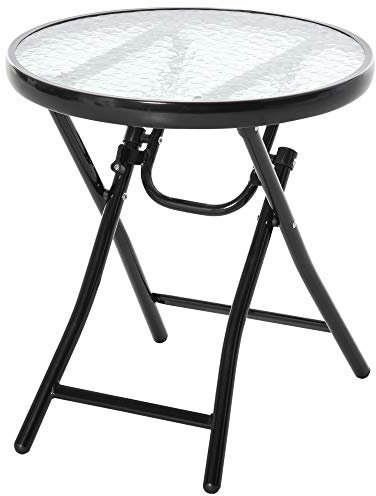 Outsunny Table Basse Ronde Bistro de Jardin Ø 45 x 50H cm Pliable métal Noir Plateau Verre trempé
