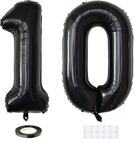 Xihuimay 40 Nummer 10 Folienballon Zahl 10 Luftballon Ziffer 10. Geburtstag Ballon 100cm Riesen Ballons Luft oder Helium Digitaler Ballon für Mädchen Junge Jubiläum Feierliche Anlässe, Schwarz XXL