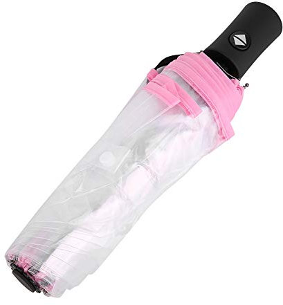Klapp- und Tragbarer Regenschirm - Transparenter Regenschirm für Damen, Haushaltsaccessoires (Schwarz und Pink)(Rosa)