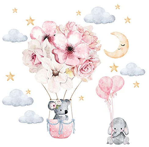 Little Deco Wandsticker Kinderzimmer Mädchen Deko Wandtattoo Tiere Elefant Koala I Wandbild 57 x 40 cm (BxH) I Ballon Blumen Aufkleber Spielzimmer Baby DL212-21