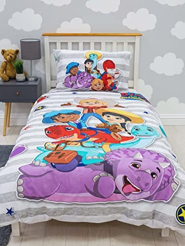 Dino Ranch Single Bedding Duvet Cover Set, Officially Licensed | Reversible 2 Sided Sticker Design with Matching Pillowcase, Polycotton