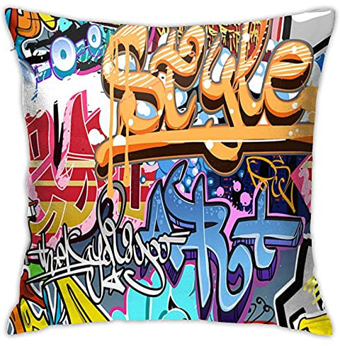 Dekokissen Bunte Wall Street Graffiti Urban Rap Graphitti Kissen-Hülle Square Zierkissen Reißverschluss Throw Kissenbezüge 45X45Cm Für Zuhause, Terrasse, Büro