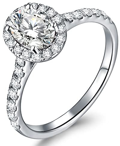 YL 925 Sterling Silber Schliff 5A Oval Zirkonia Verlobungsring für Damen Braut(Größe 50)