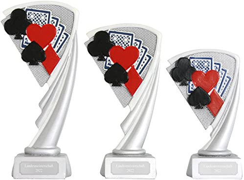 Skat Karten Poker Pokal Trophäe Arras 3 Größen mit Gravur (M 17 cm)