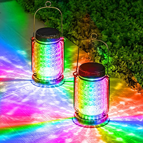 BXROIU 2 Stück Solar Laterne für Außen, Glas Dekorative Solarlampen für Hochzeit Party Garten (Mehrfarbig)