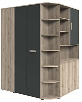 Froschkönig24 Cariba Eckschrank Kleiderschrank, begehbar San Remo-Eiche/Graphit