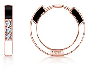 PHNIBIRD Creolen Rosegold 925 Sterling Silber Creolen mit Weiß und Schwarze Emaille Damen Ohrringe Rosegold Durchmesser 16mm Geschenke Für Mama Frauen Mädchen