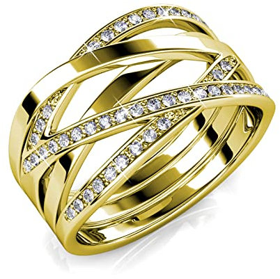 MYC-Paris - Ring Criss Cross – Messing HQ + vergoldet, 18 Karat Rotgold oder Rhodium – 50 österreichische Kristalle Ø 1 mm – Geschenk zum Geburtstag, Muttertag, Weihnachten T52, 54, 56, 58, Kristall,