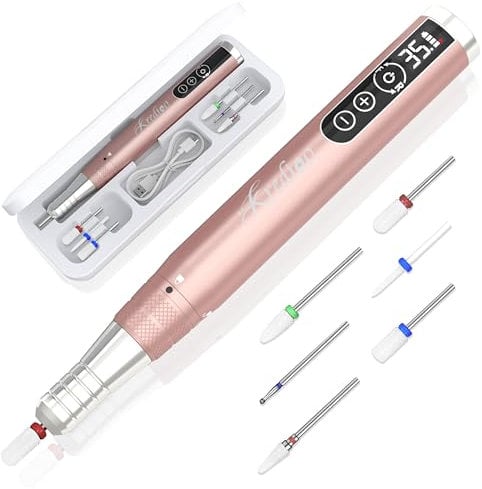 Kredioo Nagelfräser Kabellos Akku Elektrische Nagelfräser,35000 u/Min Pediküre Maniküre Set mit 6 Keramik Bits für Nagelhaut Shellac Acrylgel Anfänger Profi