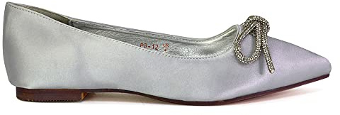 ESSEX GLAM Womens Flat Wedding Shoes Ladies Diamante Bow Bridal Ballet Slip On Flower Girl Pumps Size 3-8