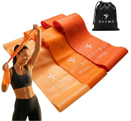 DAYMO Fitnessbänder 3er Set - 1.5m Stretchband Trainings Set aus Naturlatex, Widerstandsband für Yoga, Pilates, Workout, Crossfit