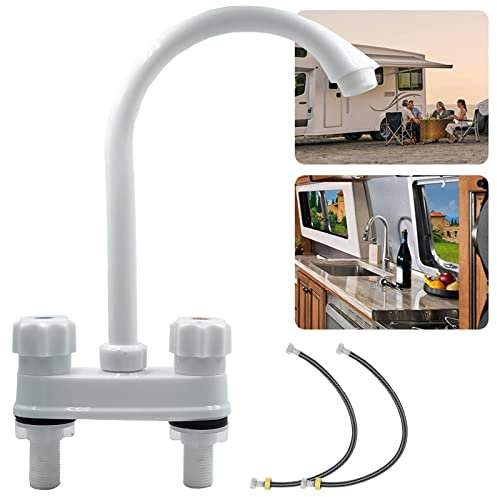 Robinet mitigeur Cuisine, bec microcommutateurs, Mitigeur Évier Monocommande, bec pivotant à 360°, Robinetterie Anti-calcaire pour Cuisine, pour van, camping-car, bateau, comprend 2 tuyaux flexibles