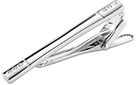 Krawattenklammer Silber, Krawattennadel Damen Edelstahl Rechteck Tie Clip 2.5CM Zirkonia Schmuck Geschenke