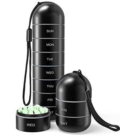 Pillendose Wasserdicht Outdoor Wöchentliche Tablettenbox 1 Fach pro tag, Metall Aluminium Tragbar Täglich Reise Pillenbox Diskret 7 Tage Pillendosierer, Lichtgeschützt Tabletten Organizer