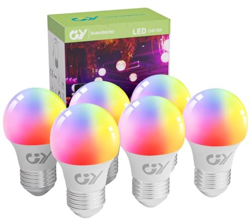 GY Bombilla Inteligente E27 Bombilla LED G45-6W 600LM RGBW 2700K-6500K Regulable - Bombilla Inteligente Alexa Compatible con Google Home, TUYA Smart (6 Unidad)