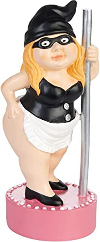 BRUBAKER Sexy Gartenzwerg Tänzerin - Stripperin mit Hausfrauen Hausmädchen Kostüm an Strip Stange - Gartenfigur Lustig - Dekoration Wetterfest für Garten - Gartendeko für außen - 23 cm