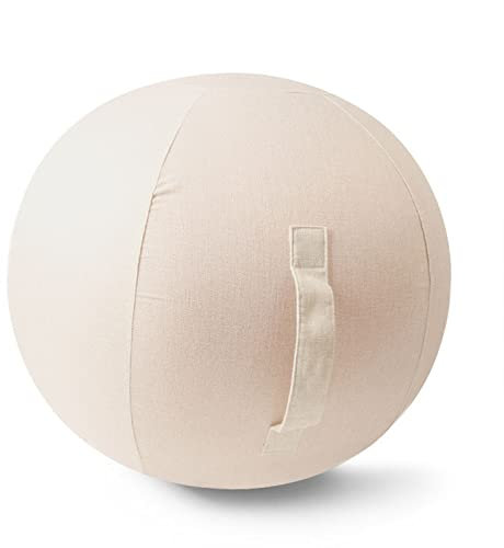 PRELGOSP Sitzball Stoffbezug, Bezug für Sitzball mit Griff, Faltbar Yoga Ball Abdeckung, Gymnastikball Bezug für Zuhause, BüRo, Pilates, Yoga Jetzt,Beige,55cm/21.7in
