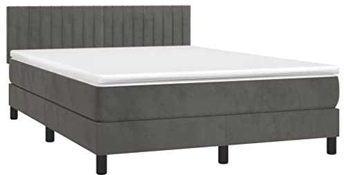 vidaXL Boxspringbett mit Matratze LED Bett Polsterbett Doppelbett Bettgestell Lattenrost Bettrahmen Hotelbett Schlafzimmerbett Dunkelgrau 140x200cm Samt