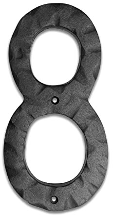 NACH Matte Black Hammer Tone Cast Iron House Number for Outside or Inside, Metal Modern House Numbers For Mailbox, Front Door, Maximum Rust Protection, 6 inch, Number 8, KE-HM6-BLK-8