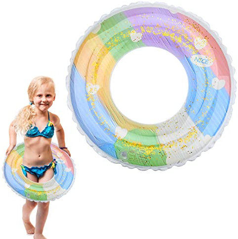 Schwimmring Aufblasbarer Schwimming Ring Pool Schwimmspielzeug Gummi Ring Schwimmbad Schwimmer Ring Pailletten Regenbogen Schwimmenring Röhre Schwimmreifen für Kinder Jungen Mädchen Sommerpool Party