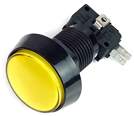 BerryBase Arcade Button 44mm, beleuchtet, LED 12V DC, Druckschalter, Arcade-Taste, Konsolentasten für PC Joystick Spiele Arcade Kampfspiele, Drucktaster für Arcade, Arcade Zubehör, gelb