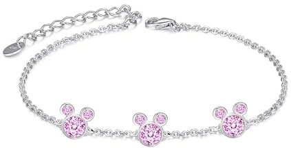 Kaguyo Silberarmbänder für Frauen, Mickey Mouse Kristallarmbänder, klare Amethyst-Pink CZ Freundschafts-Minnie Mouse einstellbare Unendlichkeit Charms Link Armbänder für Frauen und Mädchen (pink)