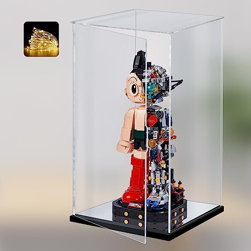 Naconmlet Acryl Vitrine/Schaukasten/Display Case/mit Spiegelboden und LED-Licht/Transparent Display Box für Lego Modellautos, Figuren, Sammlerstücke(20x20x40cm)