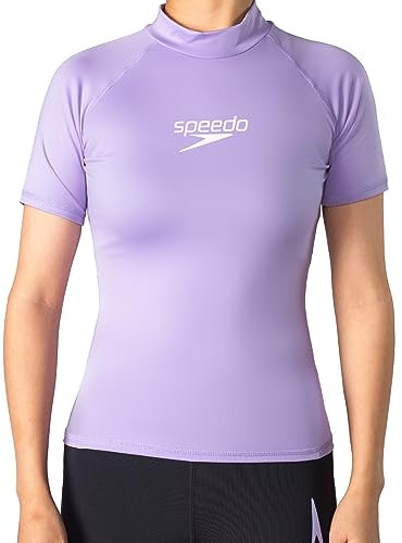 Speedo Kurzarm Rashguard für Damen UV Shirt UPF50+ Top T-Shirts schnelltrocknende Schwimmshirts, Kandiszucker/Weiß,M