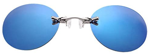 Cikiki Clip Nase Sonnenbrille Runde Brille Morpheus Vintage Sun UV400 Sonnenbrille Rahmenlos Pince-Up, blau