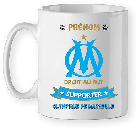 Mug OM foot supporter cadeau personnalisé avec un prénom olympique de Marseille tasse supporters football ligue1 fête des pères, anniversaire, Noël