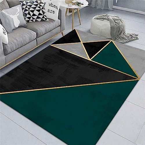 RUGMRZ Badteppich Area Rug Rechteckiges schwarzes grünes geometrisches Design dreieckiges Muster Fleck beständig Teppich Dünn 160 x 230 cm