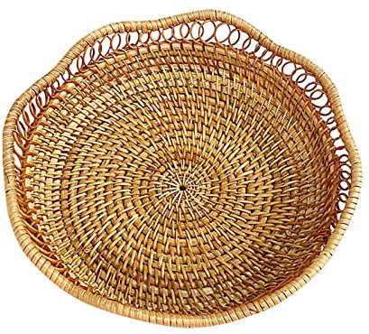 BOTCAM Cestas de frutas, cuencos de almacenamiento de mimbre, cuencos de mimbre tejidos naturales, cestas decorativas para organizar el mostrador de la cocina, cajas de almacenamiento (caqui, talla