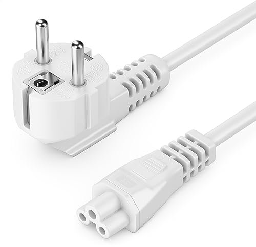 deleyCON 2m Cavo di Alimentazione con Spina Tipo f (CEE 7/4) 90° a IEC C5 Femmina - 2,5 Amp per TV, Monitore, Schermo, Laptop - Bianco