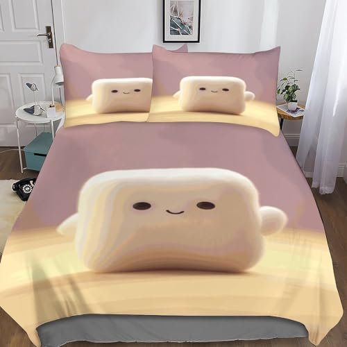 LOUSON Nimitz77_Super_Cute_Marshmallow_peep_Cute_White_Void_high_defin_4d483e49-9857-4148-886f-0e4ee5e6c079,Bettwäsche 200x200 3D Bedding Set Kinder Kissenbezüge Mikrofaser De