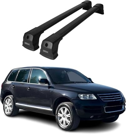 OMAC Dachträger Querträger kompatibel mit VW Touareg I 2002-2010 – 2 Stangen – Abschließbar – Aluminium Schwarz