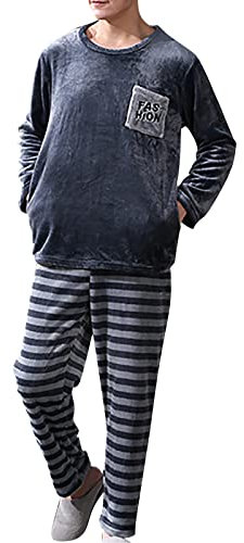 Kobilee Pigiama Peloso Uomo Taglie Forti Pesante Pigiama Flanella Due Pezzi Tuta Pile Pigiama Felpato 3XL Caldo Pigiama Pile Abbigliamento da Casa Pigiama Invernale Cotone