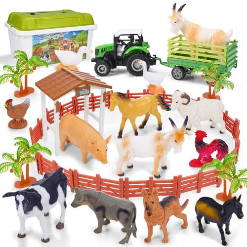 Veopoko 38 Pcs Kids Farm Animals Toys, Boys Girls Age 3 4 5 6 7 Year Old Gifts for 3-7 Year Old Girls Kids Toys for 3-7 Year Old Boys Girl Gifts Age 3-7 Educational Toy for Kid Animal Figures