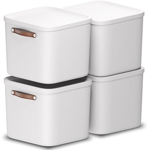 Rotho Maloja 4er-Set Aufbewahrungsbox mit Deckel 40l, Kunststoff, weiss, 40 (39.5 x 38.0 x 34.0 cm)