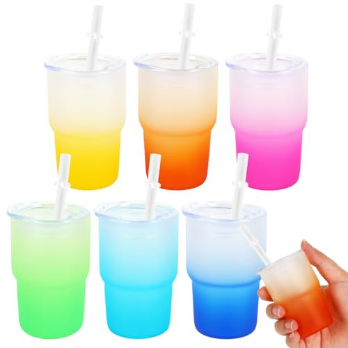 Whaline 6 Pack Frosted Sublimation Mini Gradient Color Tumblers 3oz Shot Glasses with Lid & Straw Insulated Mugs for Home Party Bar Tea Coffee Cocktails Drinks Gift Supplies