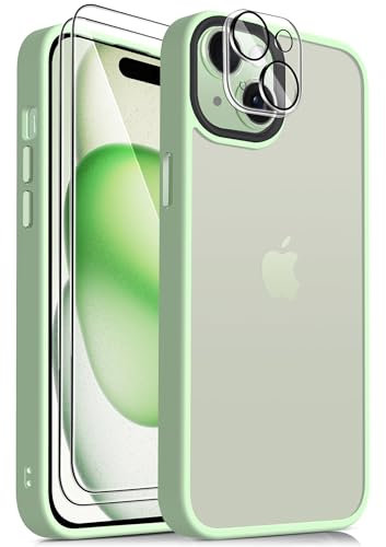 Mootobo 4 in 1 Designed for iPhone 15 Case Built-in 2 Screen Protector and Lens Protector, 10FT Military Grade Drop Protection Case with Anti-Fingerprint Matte Back 6.1 inch - Apple Green