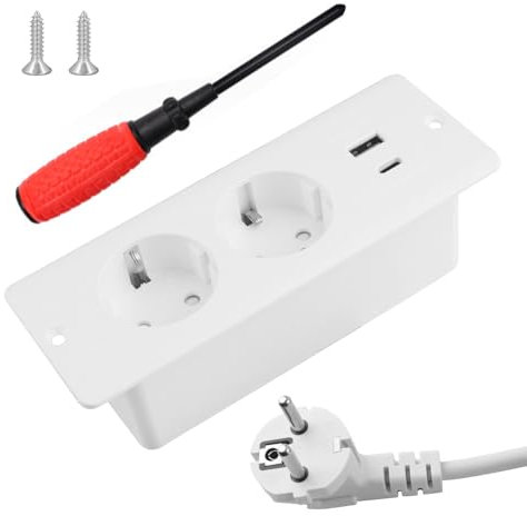 BouGPeng Tischsteckdose 250 V PD20 W Tischplatte Versenkte Steckdose mit USB A C 2 Fach Einbausteckdose Tischsteckdose Mehrfachsteckdose mit 1,5 M Kabel für Möbel oder Arbeitsflächen Büro-Weiß