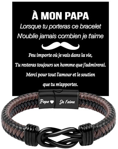 Coldbling Cadeau Fete des Peres, Bracelet de Papa Cadeau Papa Anniversaire Noel Homme Bracelet avec Gravure Papa Je t'aime, Idee Cadeaux Fête des Pères Noël Papa Pere Homme Original