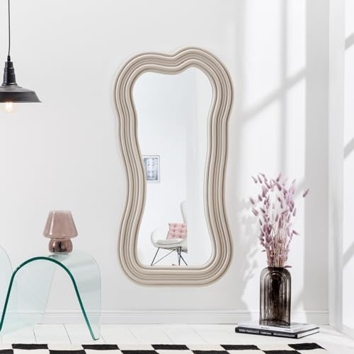 Riess Ambiente Wandspiegel Alice II - 100cm - Greige - Kunststoff | Montiert geliefert, pflegeleichte Oberfläche, Eyecatcher, flexible Wandmontage, Wand-Accessoire, 3D-Design
