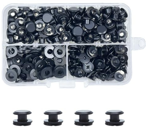CANGCANG 100 Juegos Remaches Tornillo de Encuadernacion,M5*4mm Tornillos de Chicago,Remaches de Rosca,Tornillos de Chicago ornillos de cinturón para cuero, libros, cinturones de papel(Negro)