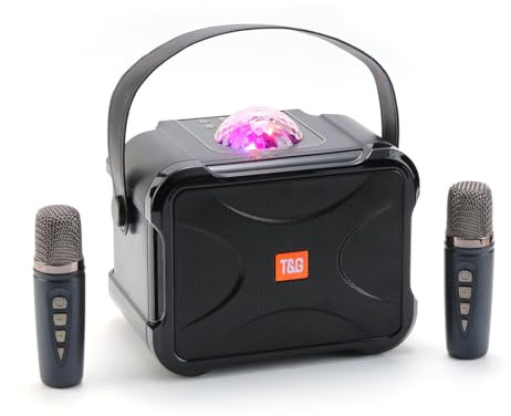 Generic Haut-parleur Bluetooth sans fil portable double microphone pour chanson K Famille KTV karaoké Couleur éblouissante Noir