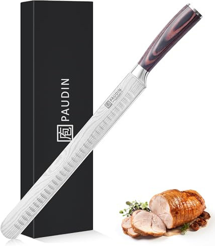 PAUDIN Brisket Knife 12 Inch, Professional Carving Knife, High Carbon Stainless Steel Chef Knives for BBQ Turkey Meat Slicing with Gift Box